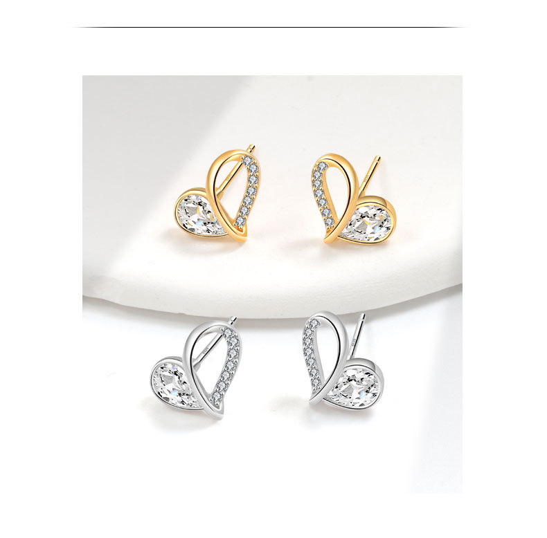 Ear Studs Classification 1 Pair 925 Sterling Silver Zircon 925 Sterling Silver Earrings Heart Shape Ear Studs