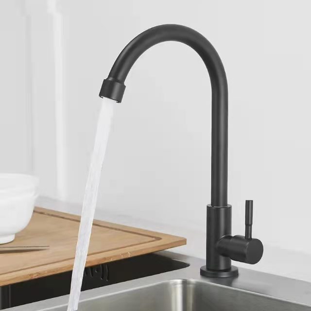 Factory Direct Sale Single-Handle Kitchen Faucet with Black Lacquer, Bare Head, Strong Bend, Unique Stainless Steel Faucet