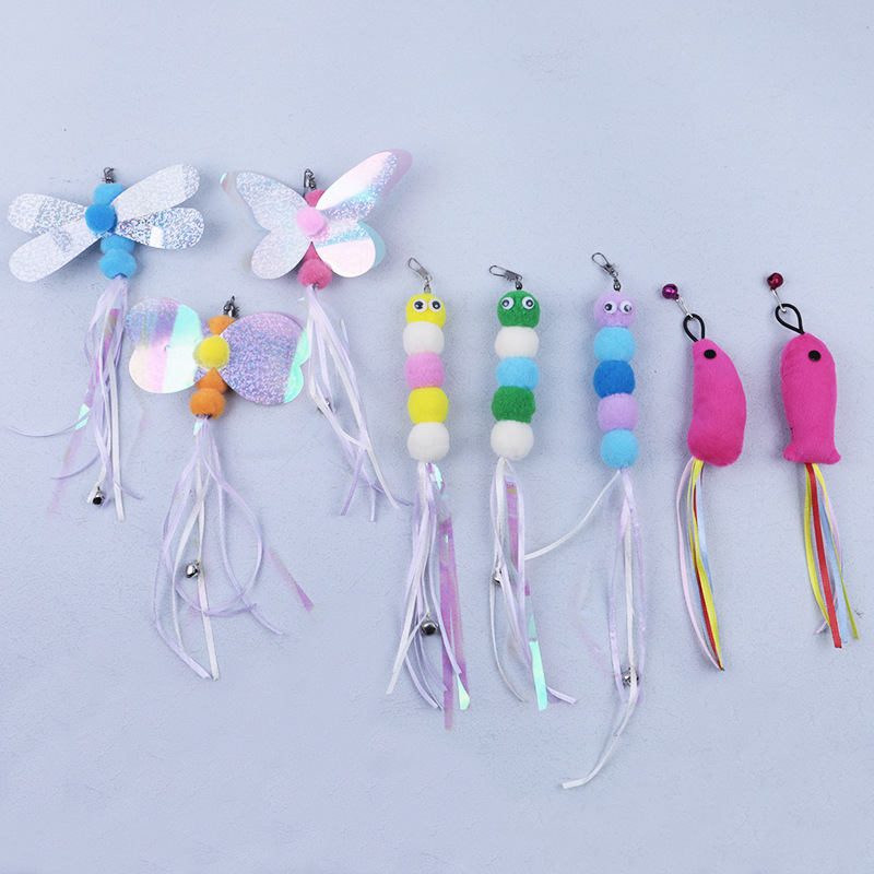 Cat Toy Teaser Wand Replacement Head Butterfly Caterpillar Mouse Replacement Head Feather Bell Cat Toy Pet Supplies