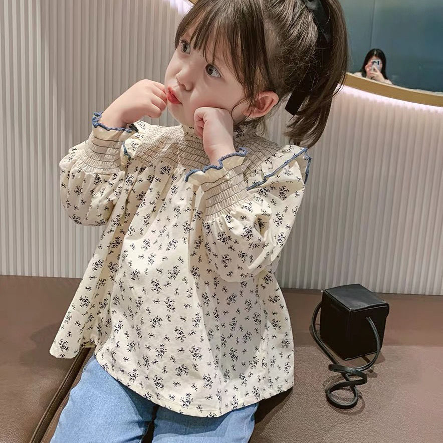 Camisa floral para niñas 2024 primavera nueva camisa de bebé estilo coreano camisa de manga larga de muñeca para niños 6086