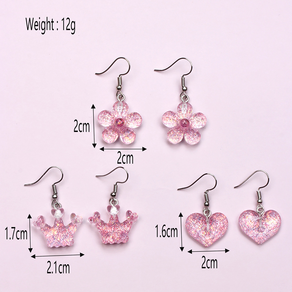 Fashion Crown Flower Resin Handmade Kidu0027S Drop Earrings 3 Pairs