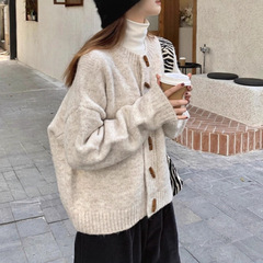 早秋针织开衫外套女春秋宽松慵懒高级感2025年新款上衣复古毛衣厚
