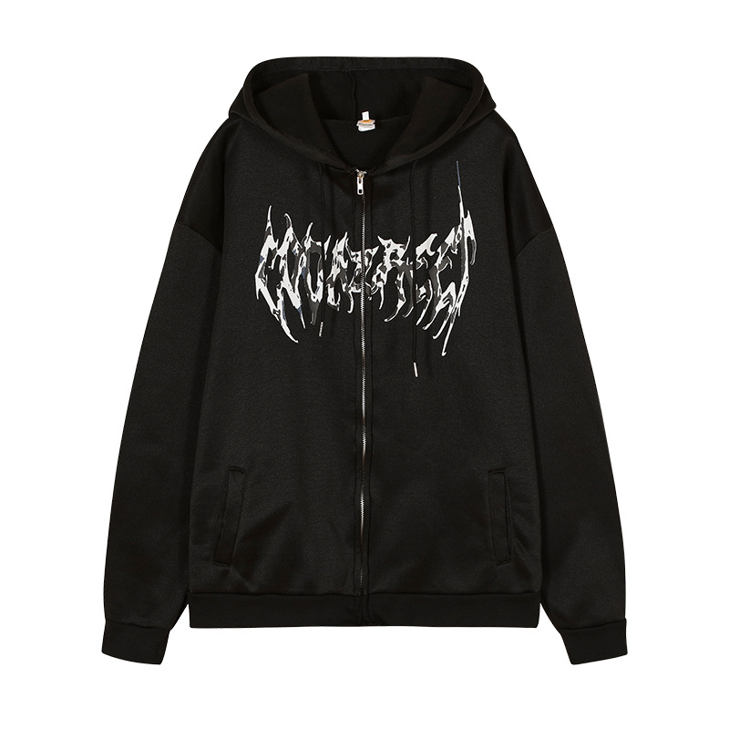 1412 # 2021 Stijl Fleece Cardigan Sweatshirt met Ritssluiting en Lettervlinderprint voor Dames_voghion.com