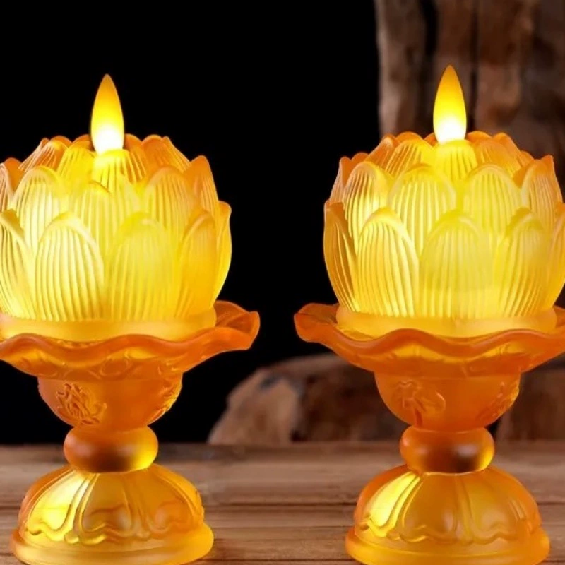 LED Lotus глазурованный держатель лампы дом культ поклонение качающийся электронный масляная лампа Будда передняя подсветка батарейный подсвечник Вечный яркий свет