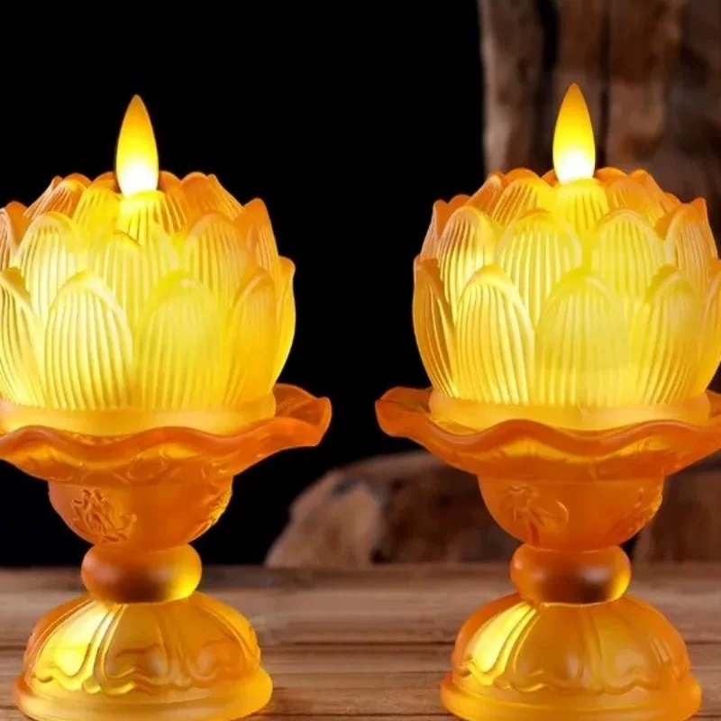 LED Lotus глазурованный держатель лампы дом культ поклонение качающийся электронный масляная лампа Будда передняя подсветка батарейный подсвечник Вечный яркий свет