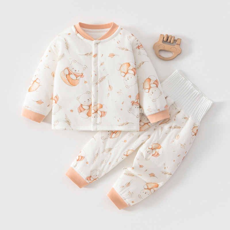 Baby quilted cotton set 60g high-waisted warm autumn clothes and pants for girls, autumn and winter separate pure cotton clothing and underwear for boys A
