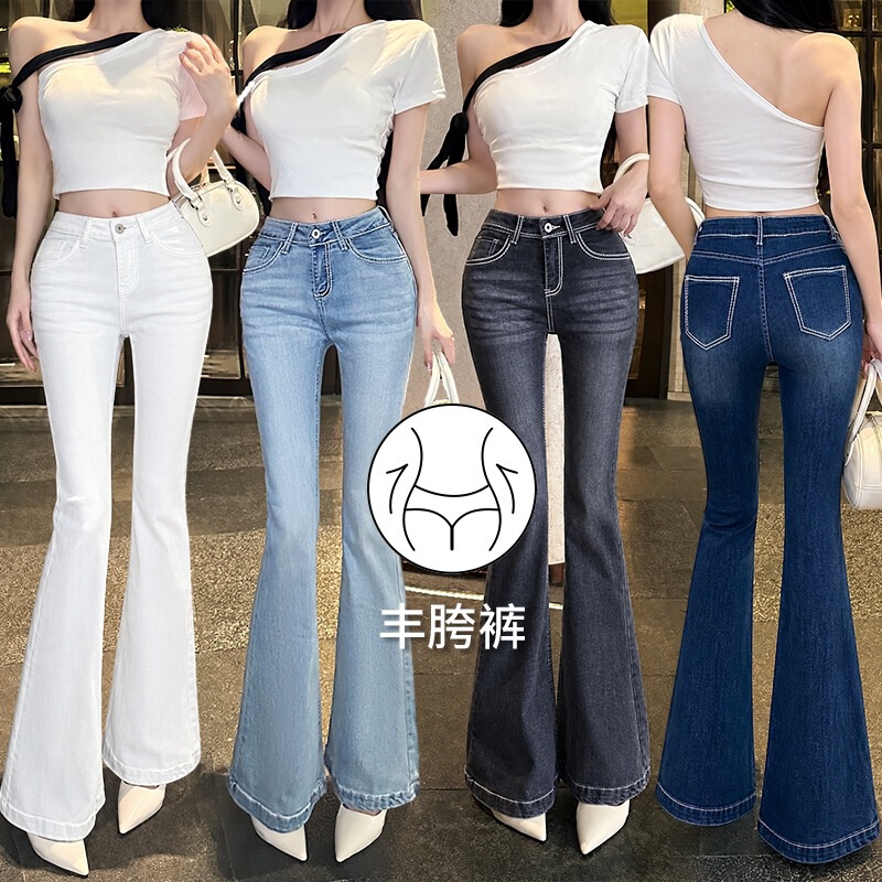 Real photos of the new Korean-style GUSE designer brand jeans, featuring embroidered detailing and a low-waist design that accentuates the hips