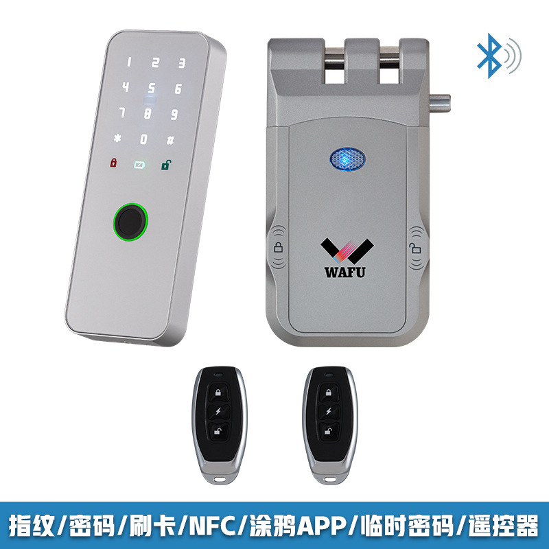 Cerradura antirrobo inalámbrica invisible Graffiti para uso doméstico, sin cableado, diseño sin orificio para cerradura, cerradura con control remoto, cerradura inteligente, cerradura oculta para puerta corredera