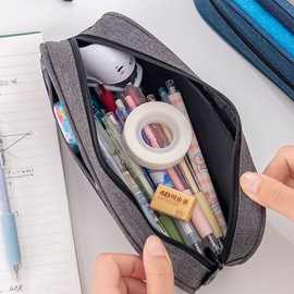 笔袋男生帆布大容量多层儿童铅笔盒多功能文具袋韩国创意风简约纯