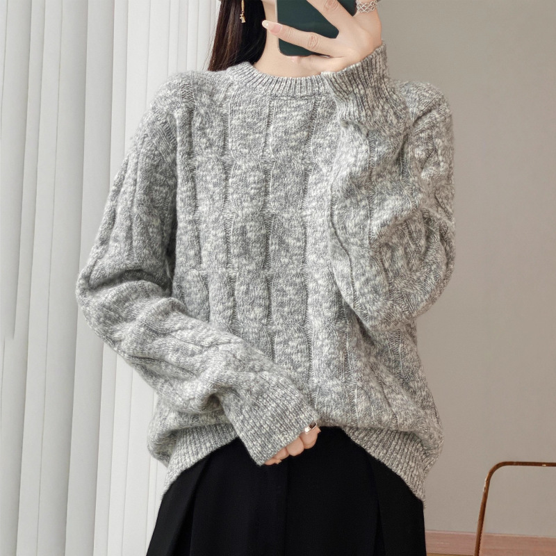 2025 Autumn/Winter New Aolanra Thickened Round Neck 100% Pure Wool Sweater Women's Knitted Pullover Sweater Base Layer Top