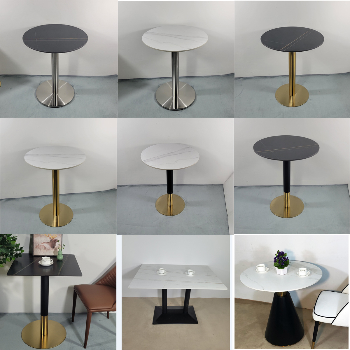 Commercial Stainless Steel Slate Dining Table Coffee Western Restaurant Hotel Small Round Table Canteen Fast Food Snack Bar Table