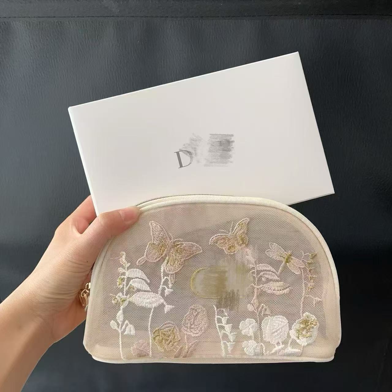 Butterfly naxışlı mesh makiyaj çantası, qadın səyahət kosmetik çantası