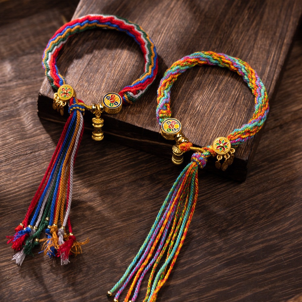 Xizang-style Woven Hand Rope Six-character True Words This Year of Life Hand-woven Cotton Ethnic Style Bracelet for Men and Women