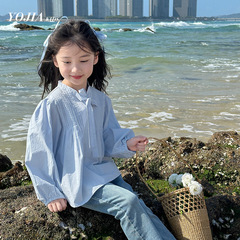 YOJIA女童襯衫2024春裝新款娃娃衫洋氣甜美長袖上衣薄款兒童襯衣