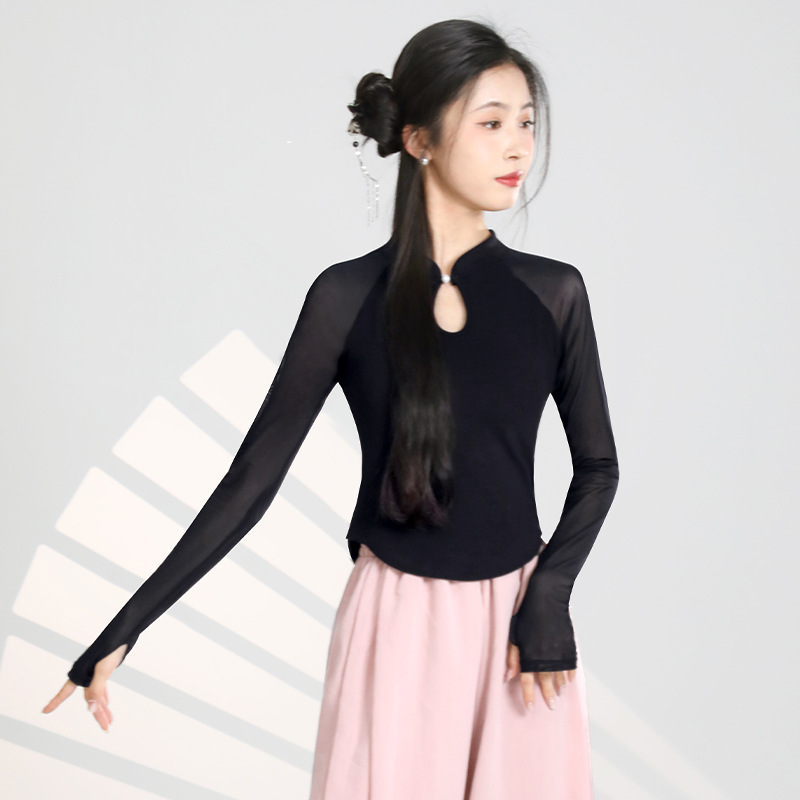 Dance Clothing Tops Women's Modern Dance Practice Clothing New Black Stand-Up Collar Long-Sleeved Chinese Classical Dance Body Suit