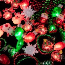 圣诞节led炫彩吊坠7灯圣诞项链套装跨境亚马逊热销款地摊发光玩具