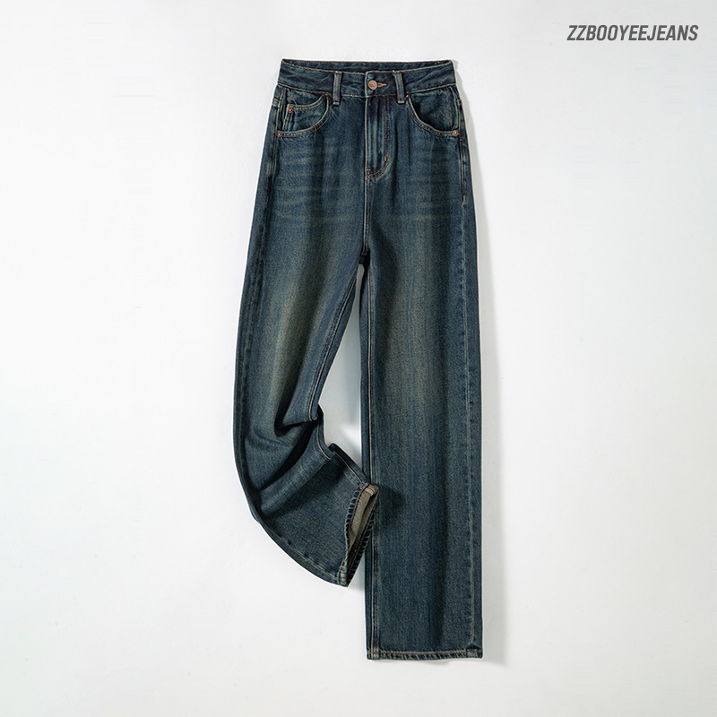 普L达绿全棉阔腿裤女垂感软牛仔裤宽松显瘦高品质全棉爆款直筒裤