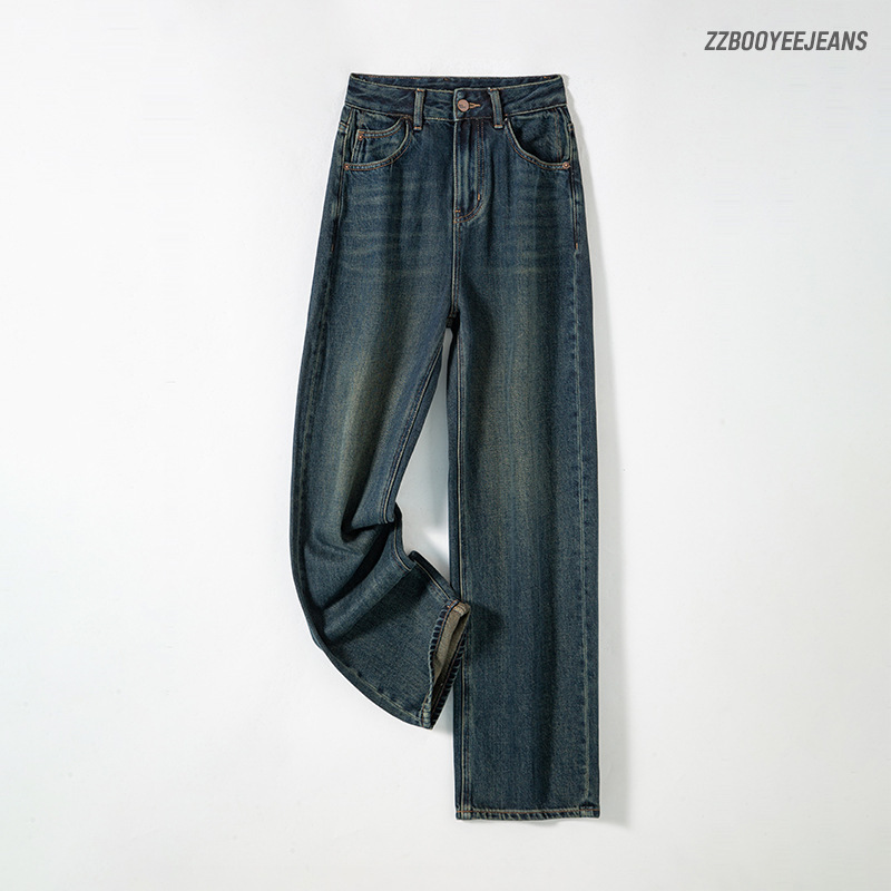 PuLda Green Cotton Wide Leg Pants Women's Dosing Soft Jeans Loose Slimming high quality Cotton Explosive Straight Leg Pants