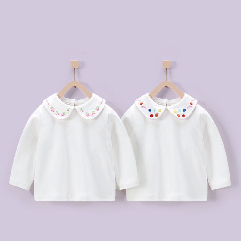 spring and autumn girl Lapel Base coat new pattern Solid jacket baby Internal lap Korean Edition Long sleeve T-shirt Spot behalf