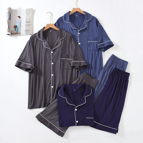 Pajamas for men summer modal short-sleeved shorts thin cardigan home wear summer large size loose suit