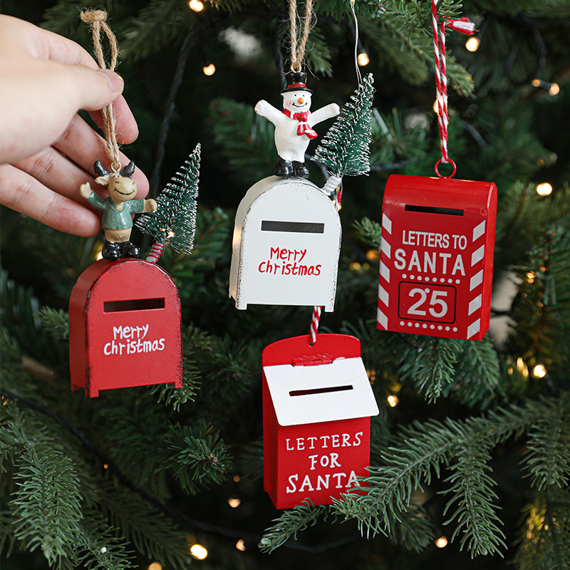 Navidad nuevo árbol de Navidad Papá Noel buzón de correo hierro forjado pintado decoración colgante decoración navideña