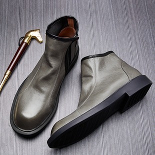 Platinum Wei Autumn and Winter New All-match Fleece-lined Martins Boots Leather High-top Casual Shoes Men's Cowhide Boots Chelsea Ankle Boots