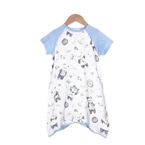 Summer New Baby and Children Bamboo Cotton Two-Way Sleep Dress Cooling Comfort Home Sleepwear Lightweight Absorbent Short Sleeve Anti-Kick Sleep Bag