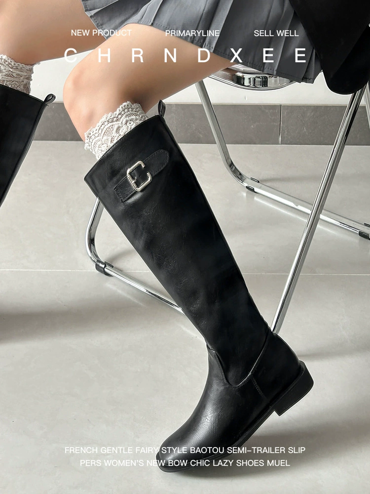 Leather demi-season universal high boots, fitted