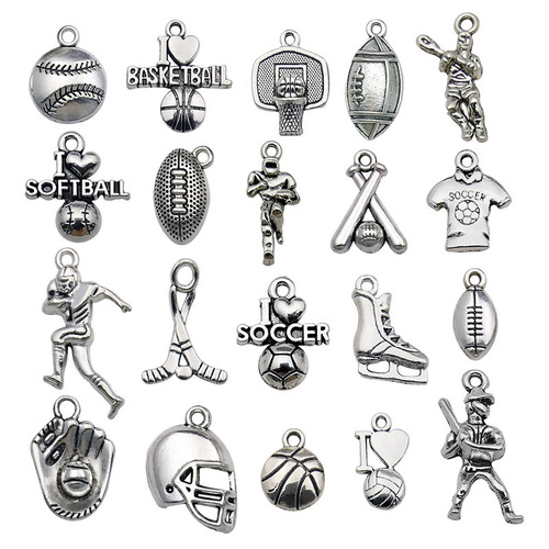 1 New Antique Silver Alloy Sports Series Simulation Basketball Baseball Pendant Necklace Accessory DIY Decorative Accessories