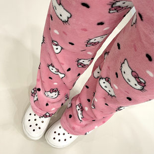 Cartoon flannel keep warm coral velvet trousers for leisure, plus size, Aliexpress, increased thickness