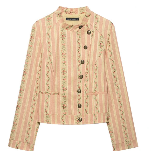 Cross-border European and American women's clothing, AliExpress bestseller, French-style fashion casual jacquard striped floral jacket Cross-border European and American women's clothing, AliExpress bestseller, French-style fashion casual jacquard striped floral jacket