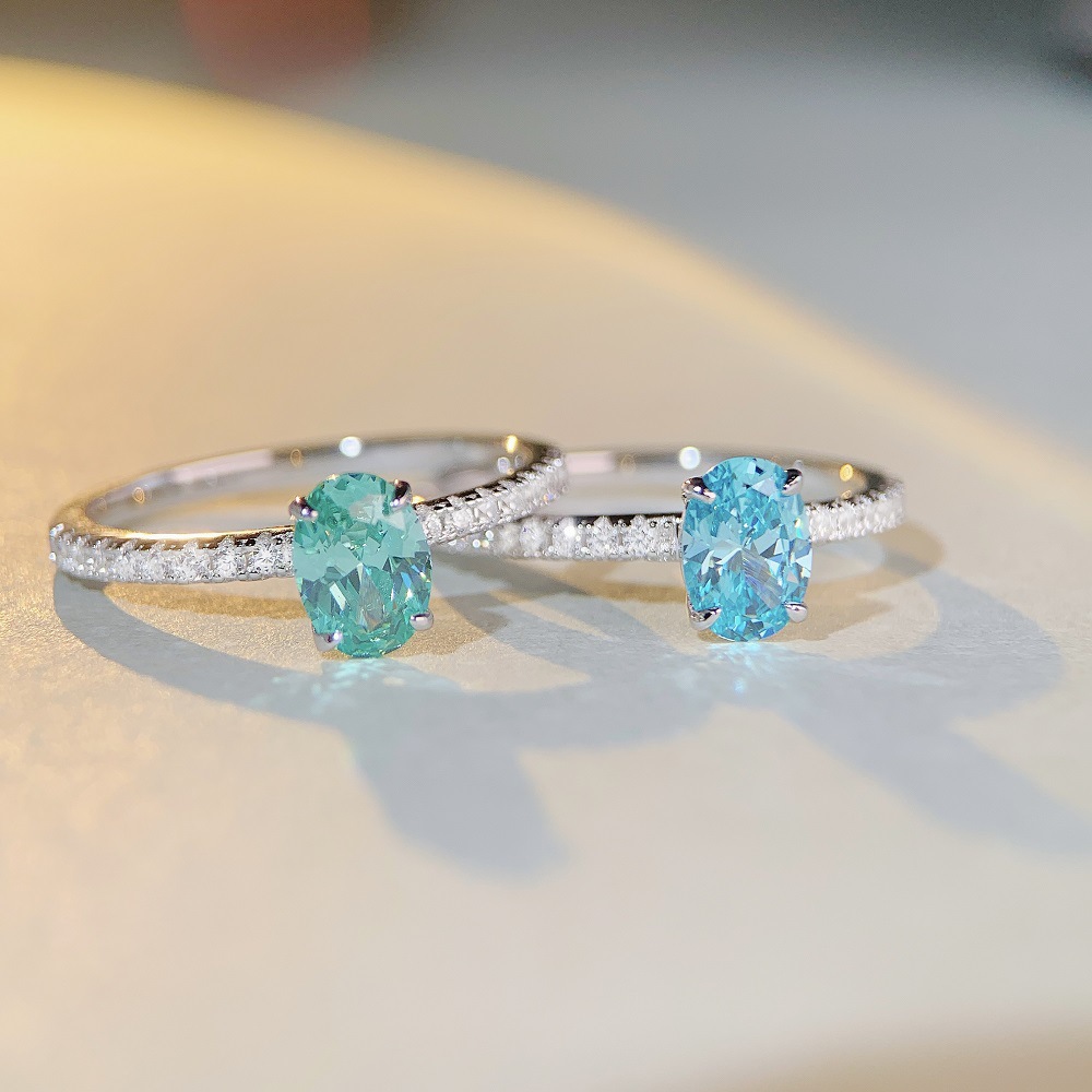 Tancise Palaiba-Ring aus 925er-Sterlingsilber für Damen mit hohem Kohlenstoffgehalt, Eisblumenschnitt, kleiner grüner Diamant_voghion.com