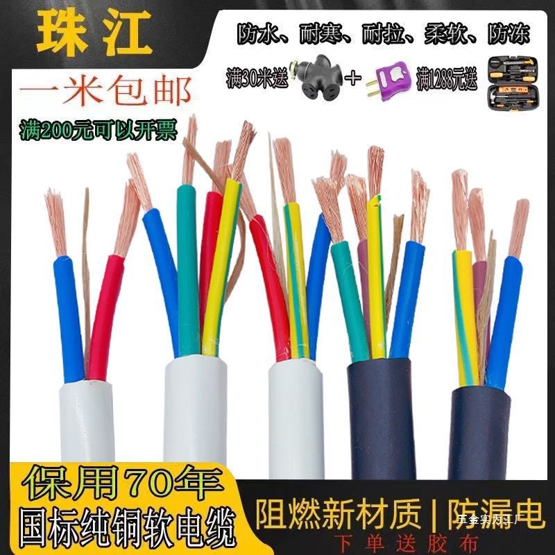 电线电缆线国标纯铜线家用软线二芯三相防冻防水防晒电源线护套线