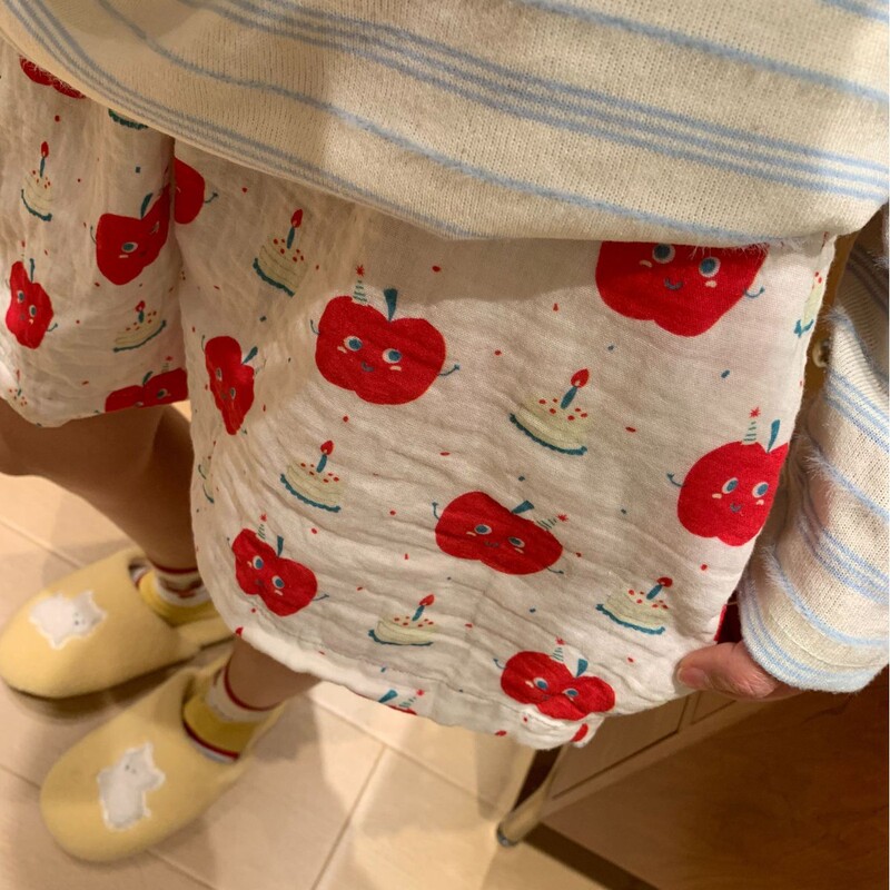 100% Cotton! Red Apple Class a All-Cotton Double-Layer Gauze Shorts, Cute Women's Loose-Fitting Printed Home Sleep Pants That Can Be Worn Outside 100% Cotton! Red Apple Class a All-Cotton Double-Layer Gauze Shorts, Cute Women's Loose-Fitting Printed Home Sleep Pants That Can Be Worn Outside