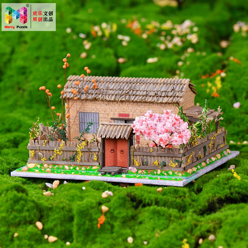 Happy Wen Chuang diy Cabin Guofeng Rural Revitalization Pastoral Handmade House Model Enclosed Stove Straw House