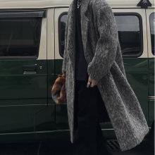 秋冬雾霾灰韩风夹棉中长款休闲宽松含羊毛呢料大衣男潮厂家