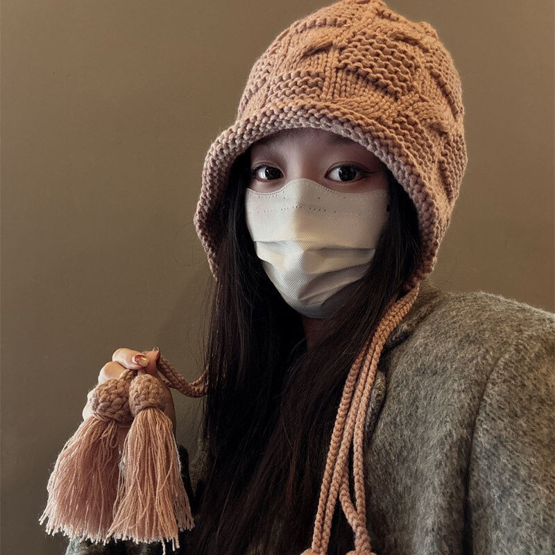 秋冬帽子女新款流苏甜美可爱套头帽新年红色帽子百搭川西旅游帽子|undefined