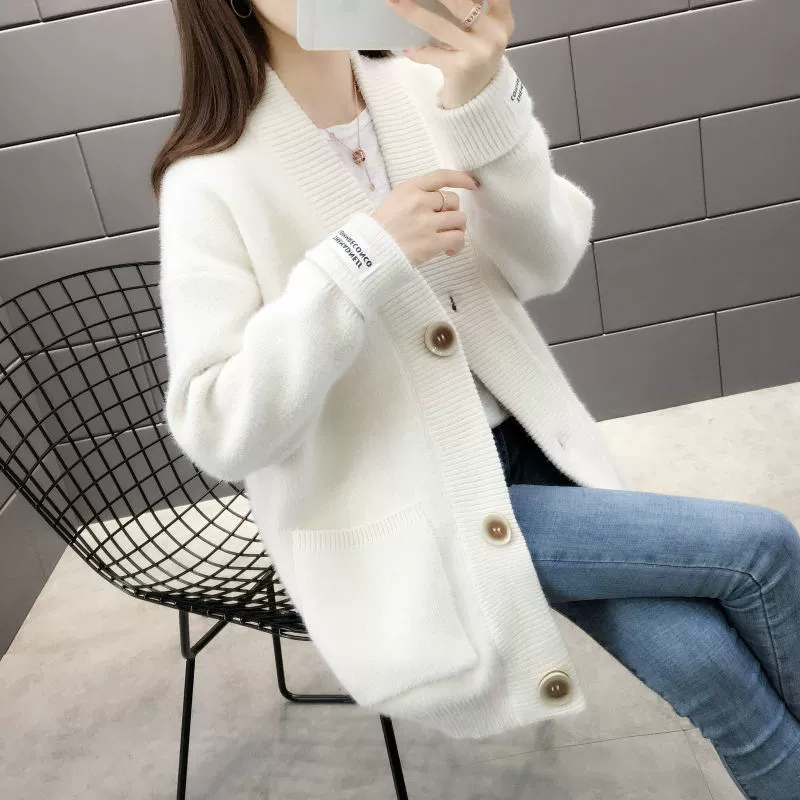 К knitted cardigan, свитер для учащихся начальной школы, осенняя куртка, корейский стиль, большой размер, V-образный вырез