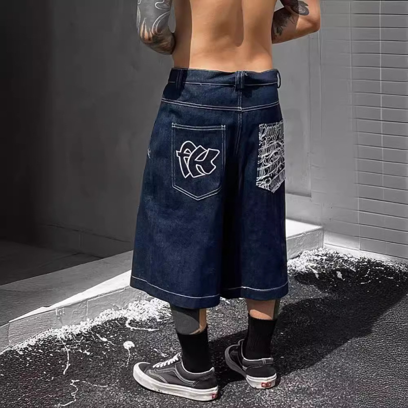 2024 New Thin Denim Shorts Men's Five-point Pants Summer Loose Men's Pants Korean Style Straight Trendy Brand Shorts