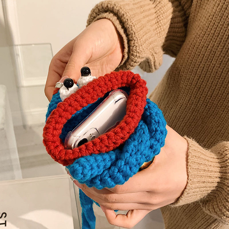 INS misma moda estilo coreano estilo occidental divertido salchicha boca lana niños niñas teléfono móvil bolsa de mensajero