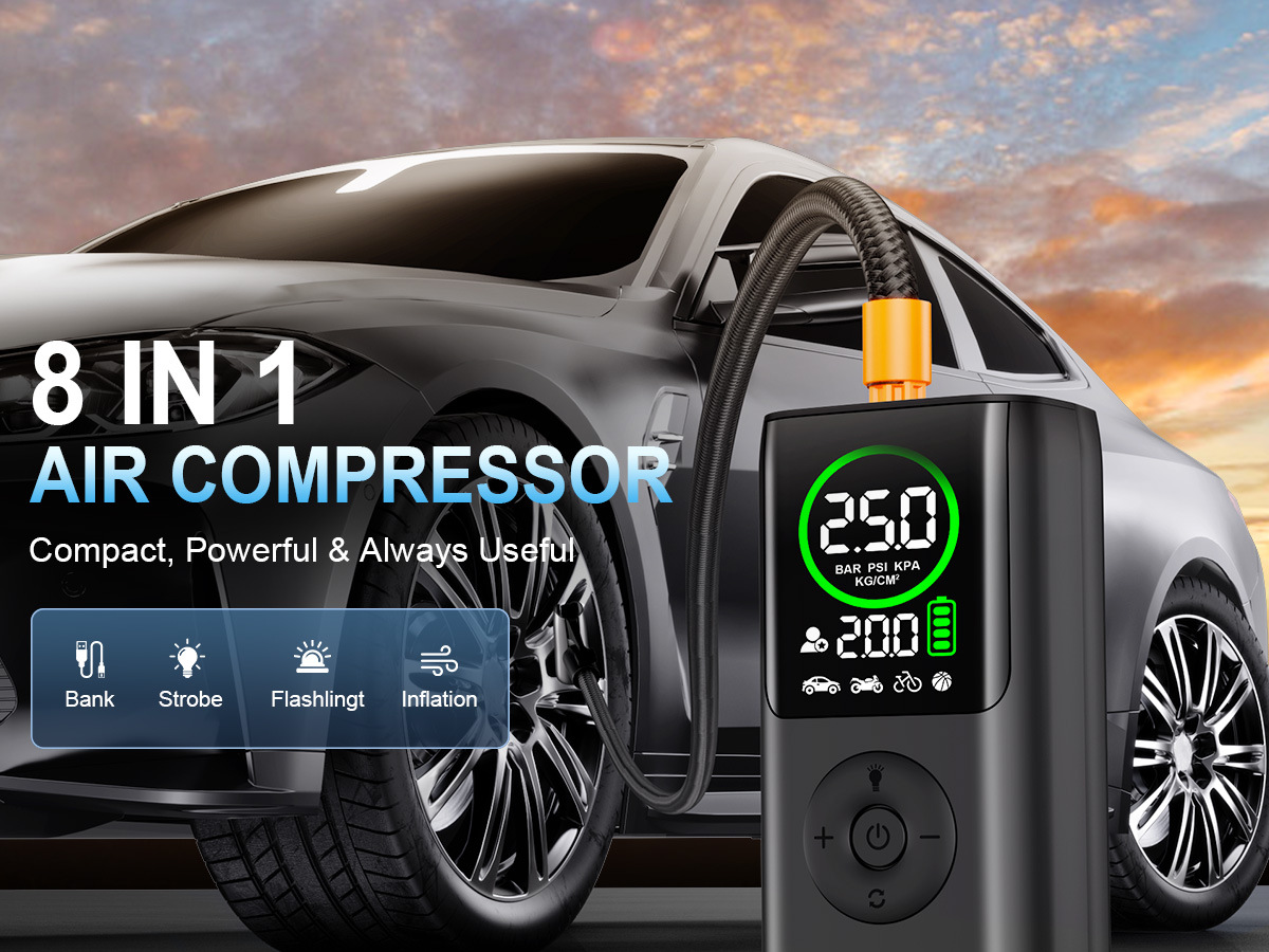 Car-Mounted Handheld Wireless Air Pump for Cars, Electric Vehicles, 12V Battery Cars, with Digital Display, Portable Emergency Tire Inflator