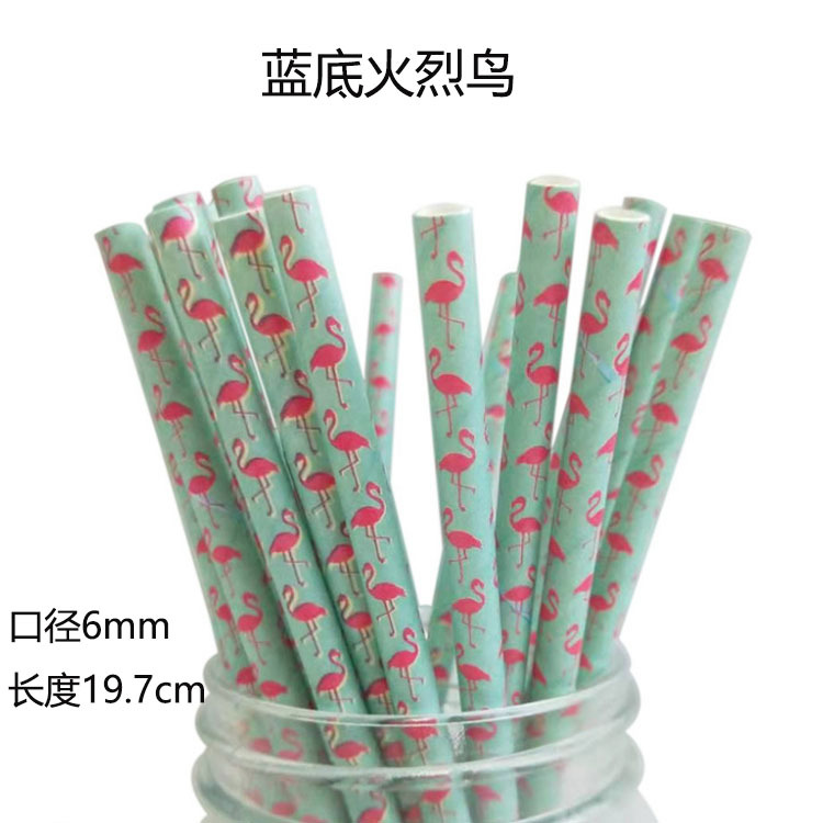 Gran cantidad en stock paja de papel desechable al por mayor paja de papel degradable Estilo Hawaiano floral Flamingo paja