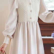 加厚毛衣裙秋冬新款洋气森系高档法式收腰遮肉假两件连衣裙中长款