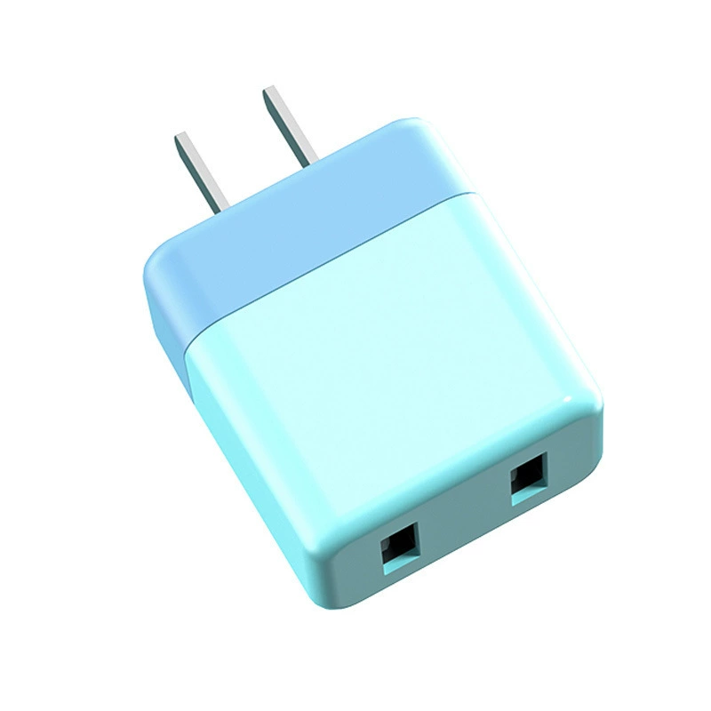 Зарядное устройство (совместимо с Apple, Huawei) USB 5V 2A двойной порт, красочный адаптер для стены с кабелем 1–2 м