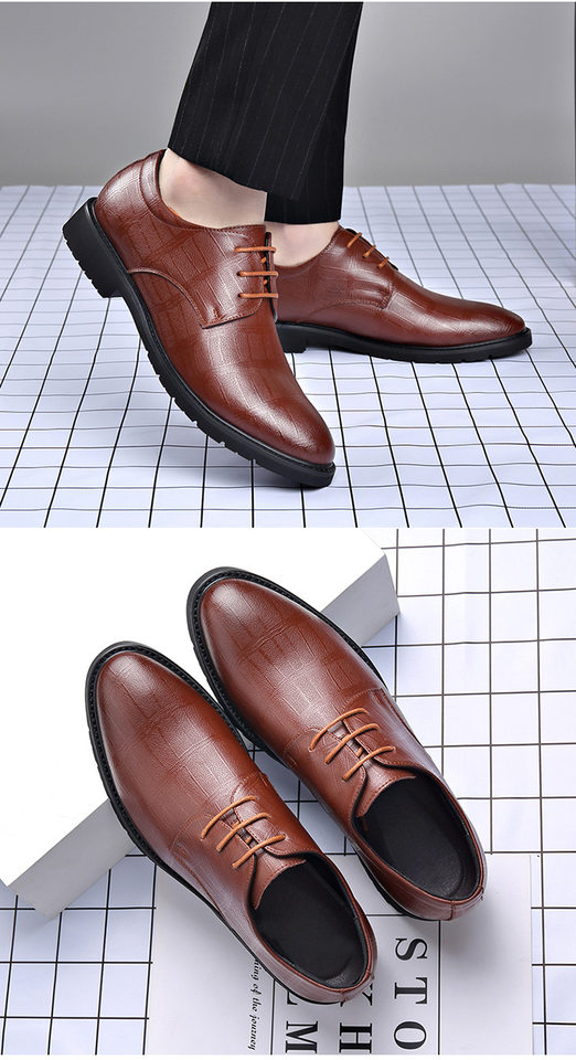 Giày da nam công sở da bò hai lớp, tăng chiều cao 3 cm, dây buộc phía trước — Màu nâu 3993, Màu đen 3993 chi tiết 30