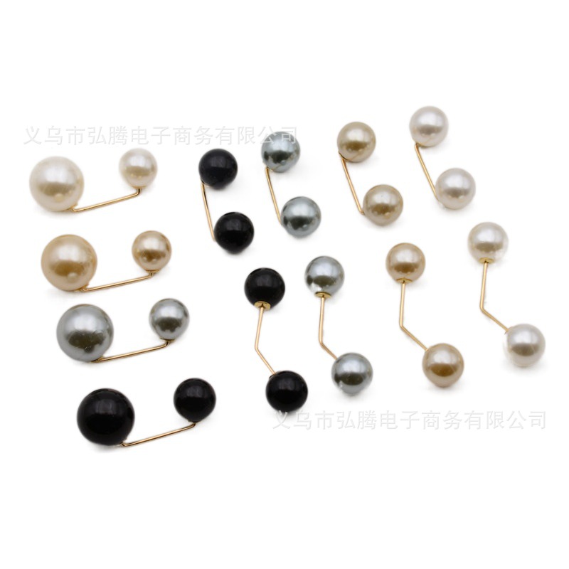 欧美热销两头大小仿珍珠弯插针 气质防走光领口丝巾袖口胸针别扣