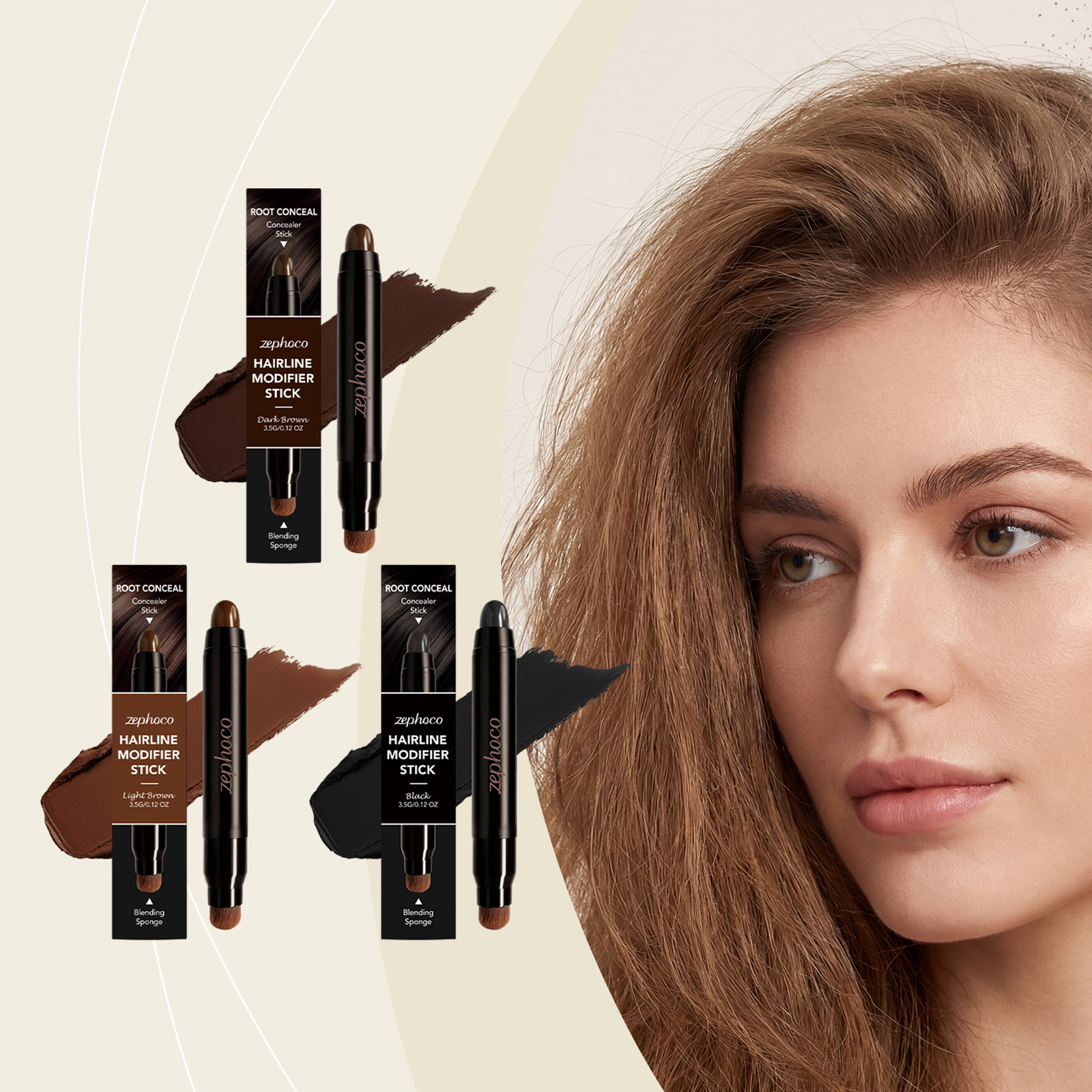 Zephoco Double-Ended Hair Concealer Pen Series Gentle and Natural Hairline Modification and Sideburn Filler Dry and Smooth Concealer Pen