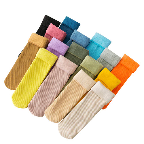 Children's colorful warm snow socks autumn and winter cashmere vertical strip long floor socks plus velvet thickened boneless socks wholesale