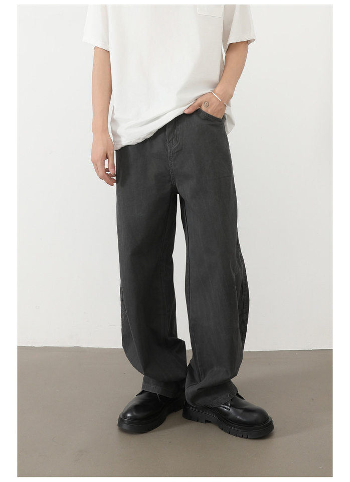 Quần jeans nam ống rộng lưng thun nửa, dáng suông thoải mái — Màu xanh quân đội, màu xám nhạt, màu xám đen, đen chi tiết 22