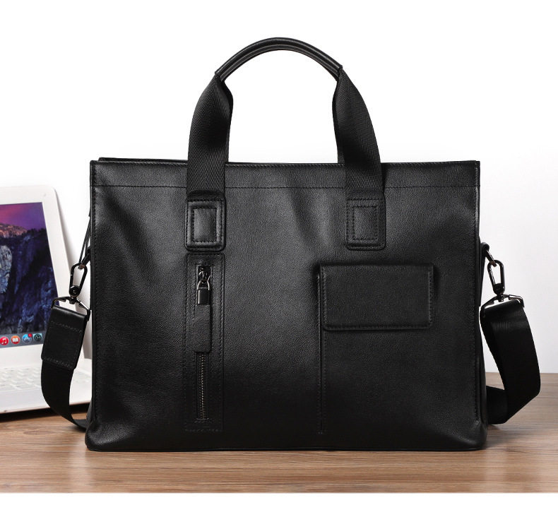 Túi xách tay nam da bò lớp đầu 40×13×29 cm đựng laptop 15.6 inch — Dây kéo dọc màu đen không có túi bên, Dây kéo dọc màu đen có túi bên chi tiết 6